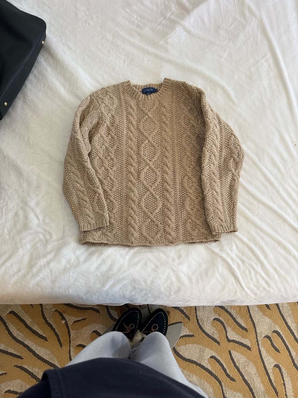 Vintage J.Crew Petite Medium 100% Wool Cable Knit Fisherman Sweater in Wheat